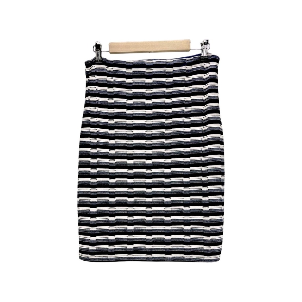 Papermoon Taluka Striped Pencil Skirt, Size Large Navy Blue Gray White Zippered‎